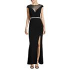 City Triangle Short Sleeve Beaded Fitted Gown-juniors