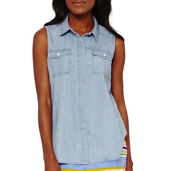 Liz Claiborne Sleeveless Chambray Boyfriend Shirt