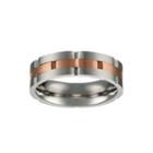 Mens Two-tone Stainless Steel Band Ring With Rose Plating