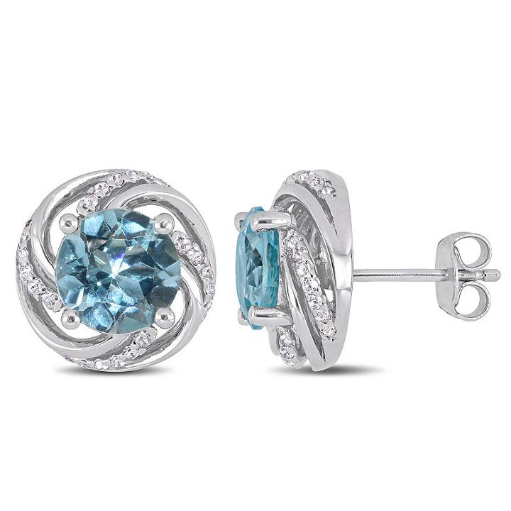 Genuine Blue Topaz Sterling Silver 13mm Stud Earrings