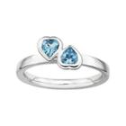Personally Stackable Genuine Blue Topaz Sterling Silver Double-heart Ring