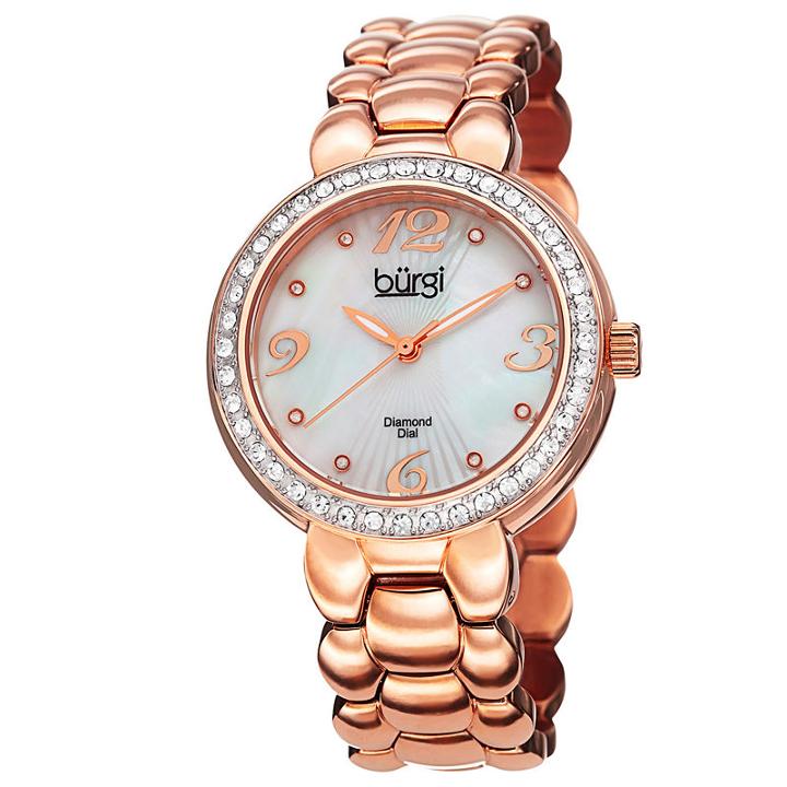 Burgi Womens Rose Goldtone Strap Watch-b-084rg