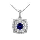 Love In Motion&trade; Lab-created Blue And White Sapphire Cushion-cut Pendant Necklace