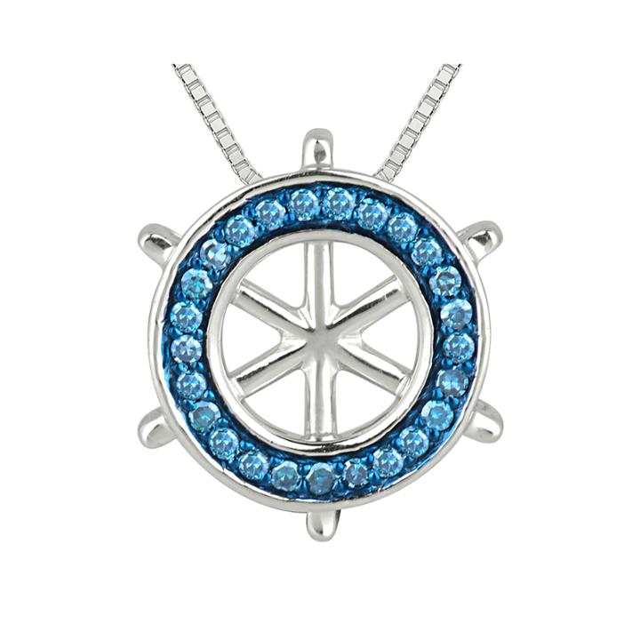 1/6 Ct. T.w. White & Color-enhanced Blue Diamond Ship Wheel Pendant Necklace