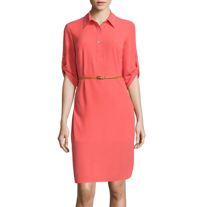 R & K Originals Short-sleeve Belted Shirt Dress