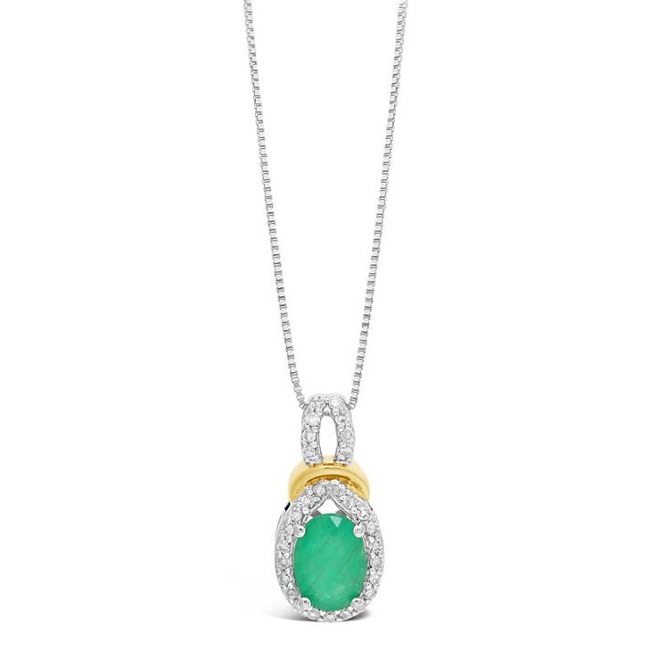 Womens 1/8 Ct. T.w. Genuine Green Emerald 10k Two Tone Gold Oval Pendant Necklace