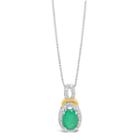 Womens 1/8 Ct. T.w. Genuine Green Emerald 10k Two Tone Gold Oval Pendant Necklace