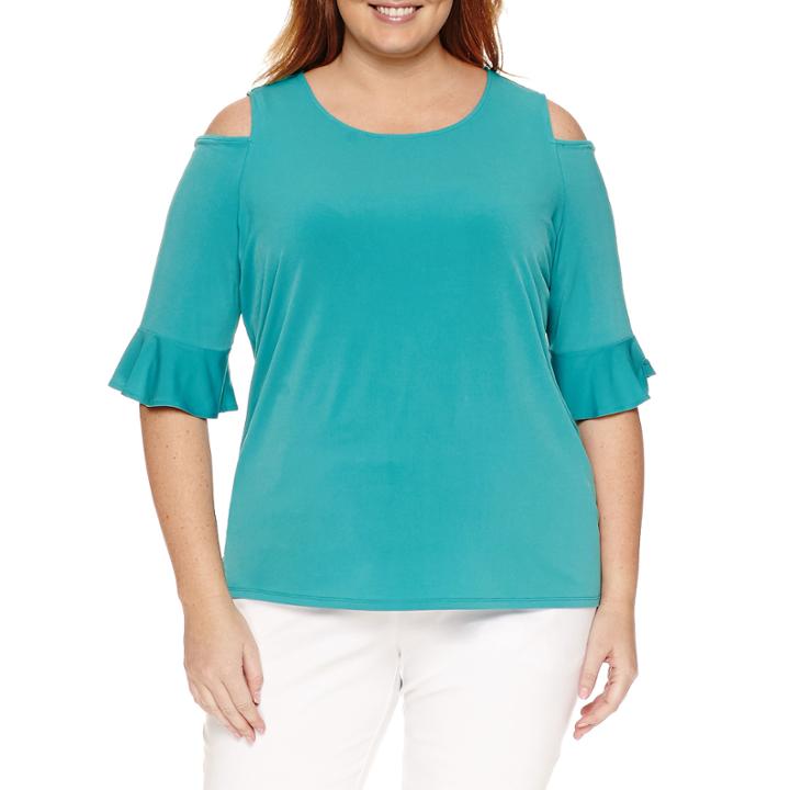 Worthington Elbow Sleeve Cold Shoulder Tee - Plus