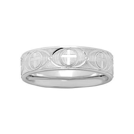 Mens Sterling Silver Ridged Cross Band