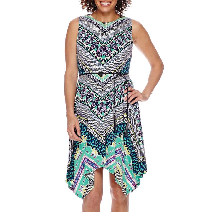 R & K Originals Sleeveless Belted Handkerchief-hem Fit-and-flare Dress