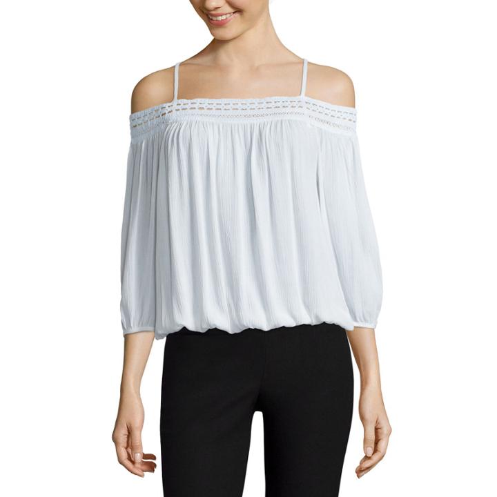 By & By Long-sleeve Off-the-shoulder Gauze Top