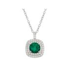 Simulated Emerald & Cubic Zirconia Sterling Silver Pendant