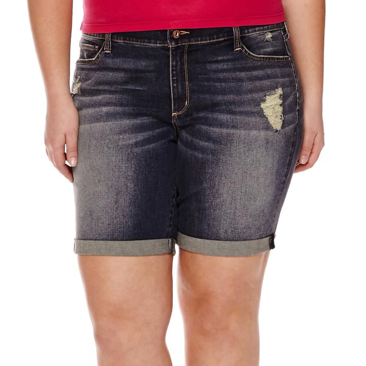 Arizona Destructed Roll-cuff Bermuda Shorts - Juniors Plus