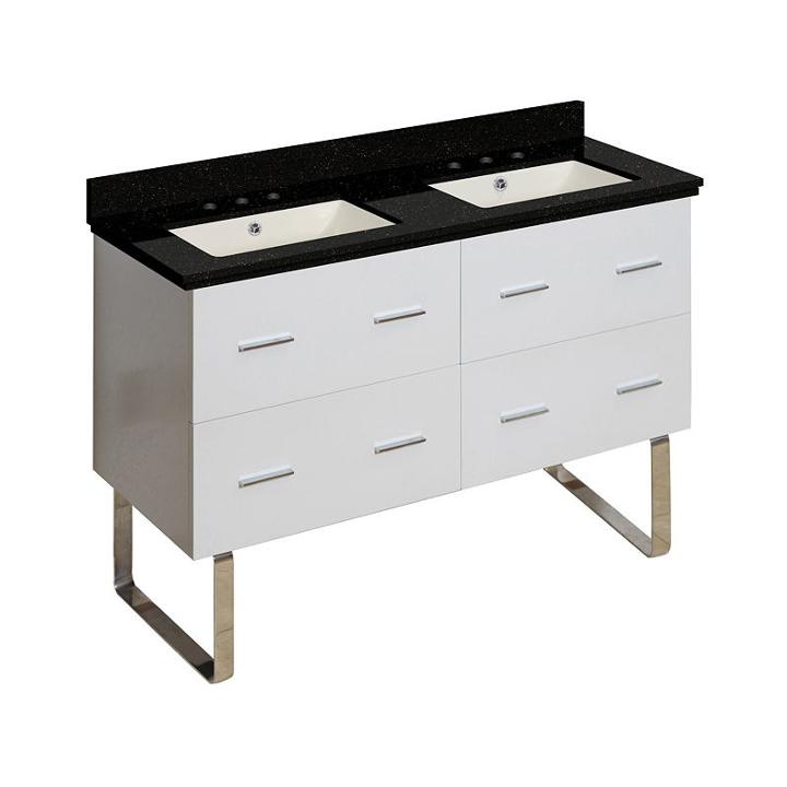 47.5-in. W Floor Mount White Vanity Set For 3h8-in. Drilling Black Galaxy Top Biscuit Um Sink