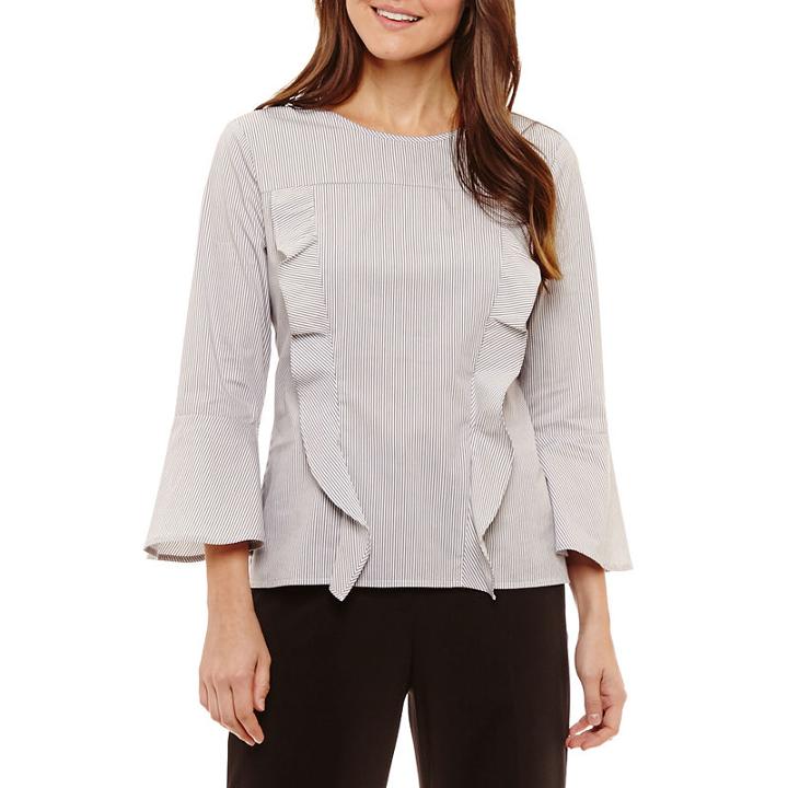 Worthington 3/4 Sleeve Knit Dress Shirt-petites