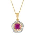 Womens Diamond Accent Lab Created Red Ruby 10k Gold Round Pendant Necklace