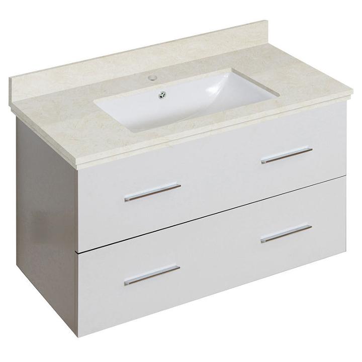 36-in. W Wall Mount White Vanity Set For 1 Hole Drilling Beige Top White Um Sink
