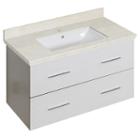 36-in. W Wall Mount White Vanity Set For 1 Hole Drilling Beige Top White Um Sink
