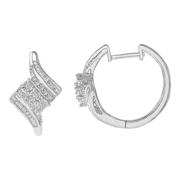 1/2 Ct. T.w. Genuine White Diamond Sterling Silver Hoop Earrings