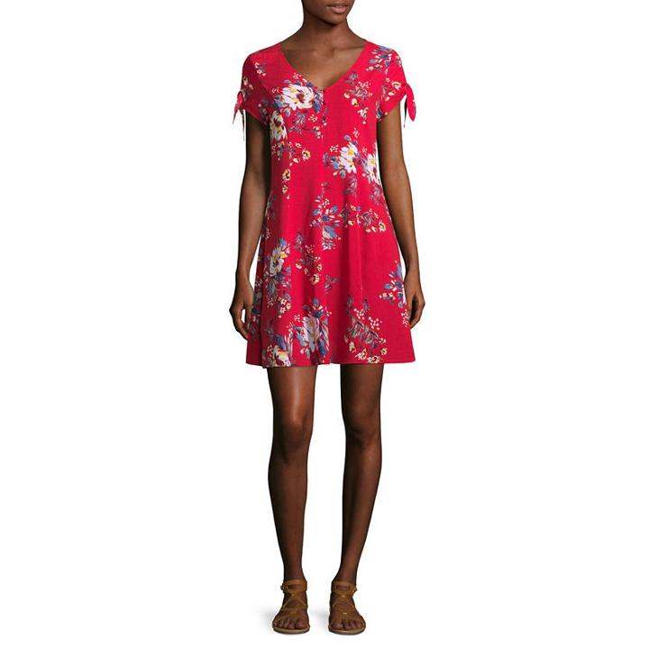 Arizona Short Sleeve Floral Fit & Flare Dress-juniors