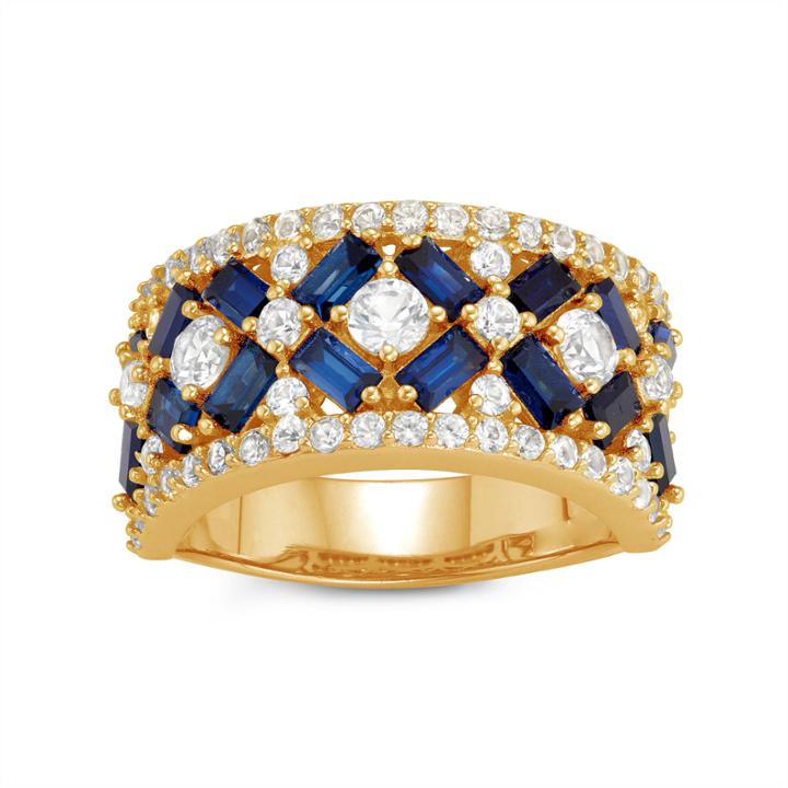 Womens Lab Created Blue Sapphire 14k Gold Over Silver Cocktail Ring