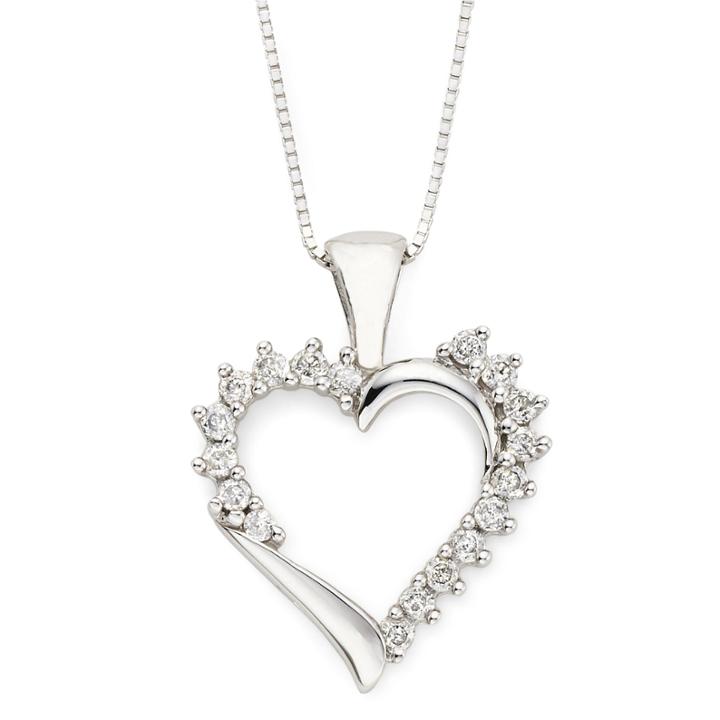 Ct. T.w. Diamond Heart 10k White Gold Pendant Necklace