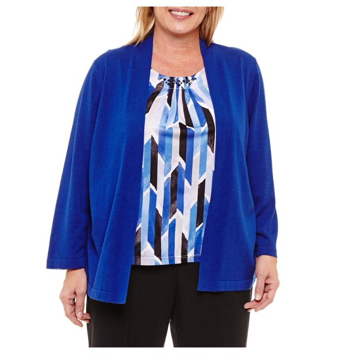 Alfred Dunner High Roller 3/4 Sleeve Crew Neck Layered Sweaters-plus