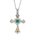 Lab-created Emerald & White Sapphire Two-tone Cross Pendant Necklace