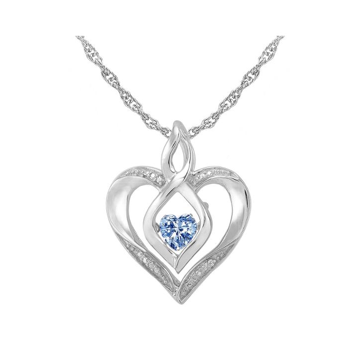 Love In Motion&trade; Simulated Aquamarine And Diamond-accent Heart Pendant Necklace