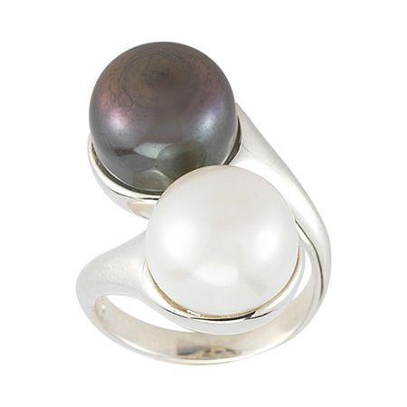 Black & White Cultured Freshwater Pearl Button Bypass Ring