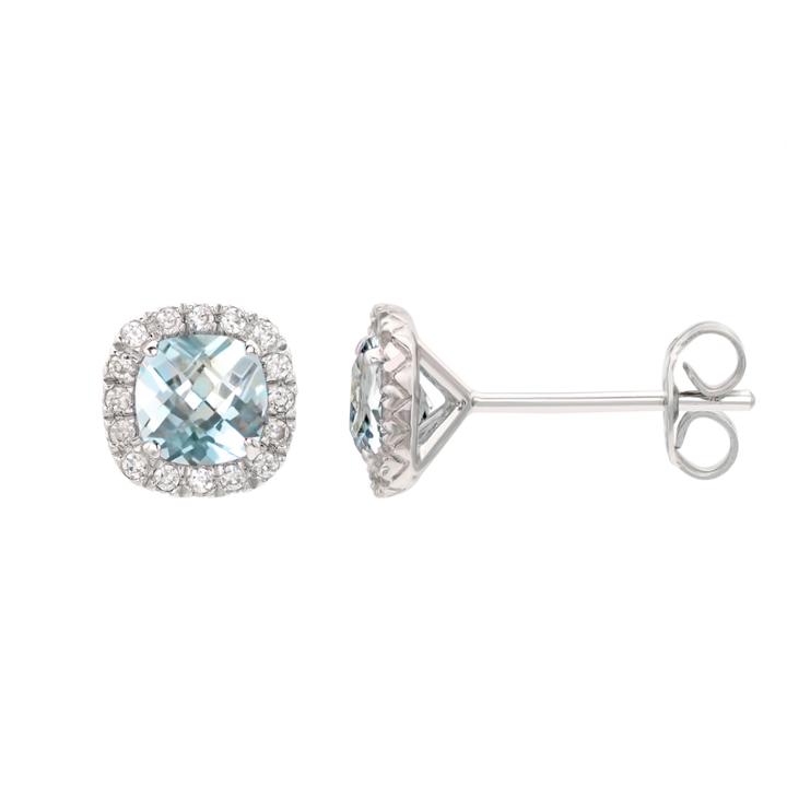 Round Blue Aquamarine Sterling Silver Stud Earrings