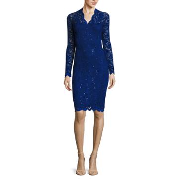 Blue Sage Long-sleeve Sparkle Lace Sheath Dress