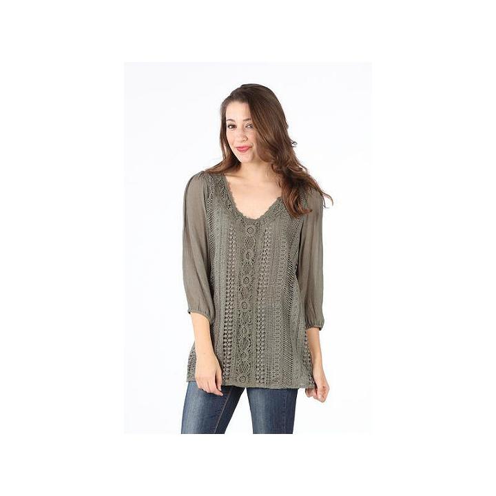 Front Crochet 3/4 Sleeve Blouse