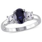 Modern Bride Gemstone Womens Blue Sapphire Sterling Silver 3-stone Ring