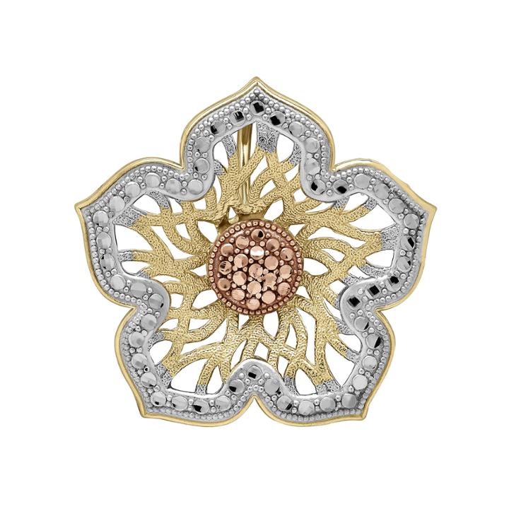 Tesoro&trade; 14k Tri-color Gold Filigree Flower Pendant
