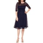 Sangria 3/4-sleeve Lace Midi Fit-and-flare Dress