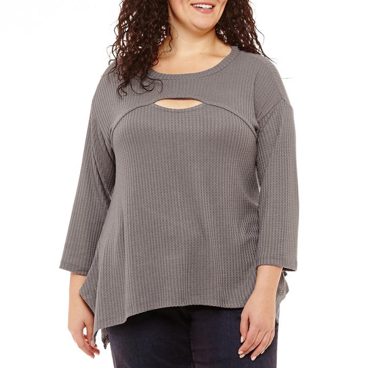 3/4 Sleeve Peekabo Pullover-plus