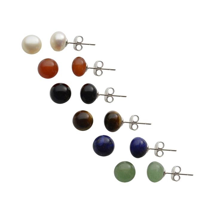 Genuine Gemstone & Cultured Freshwater Pearl Stud 6-pr. Earring Set