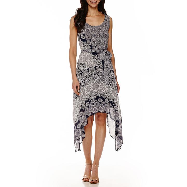 Robbie Bee Sleeveless Printed Handkerchief-hem Dress