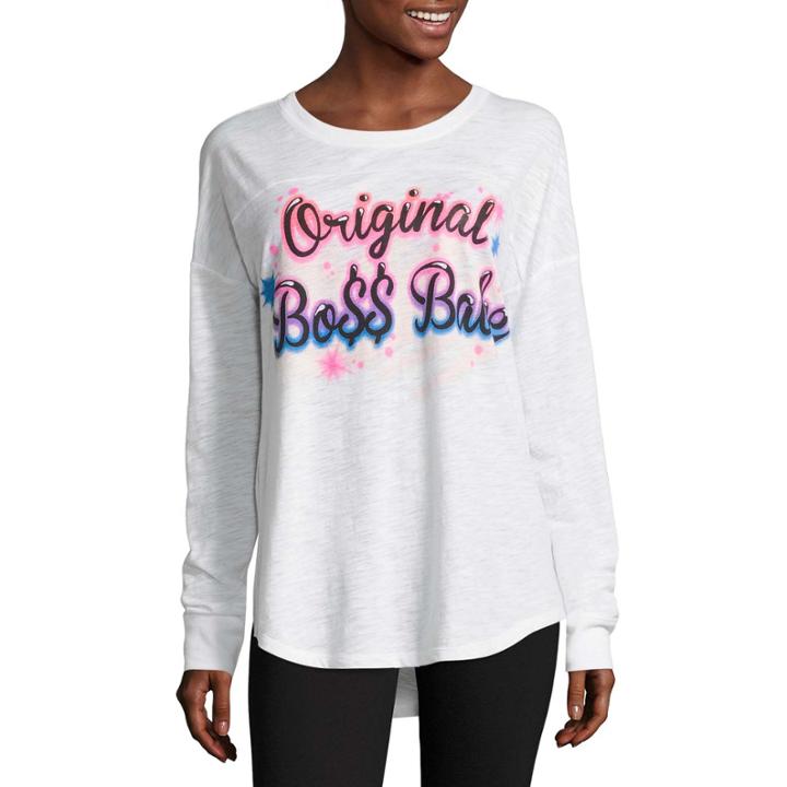 Flirtitude Long Sleeve Original Boss Babe Graphic T-shirt- Juniors