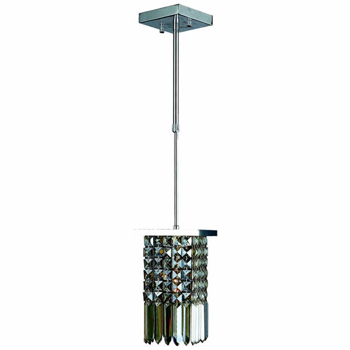 Torrent Collection 1 Light Mini Chrome Finish Andgolden Teak Crystal Square Pendant