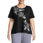 Alfred Dunner Play Date Floral Embroidery Tee- Plus
