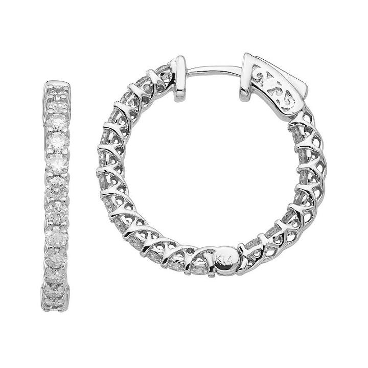 1/8 Ct. T.w. White Moissanite 14k White Gold 19mm Round Hoop Earrings