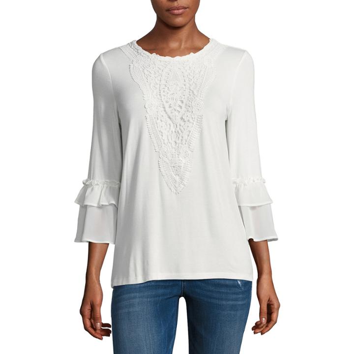 Liz Claiborne 3/4 Sleeve Scoop Neck T-shirt-womens