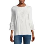 Liz Claiborne 3/4 Sleeve Scoop Neck T-shirt-womens