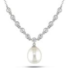 Cz Cultured Freshwater Pearl Pendant Necklace