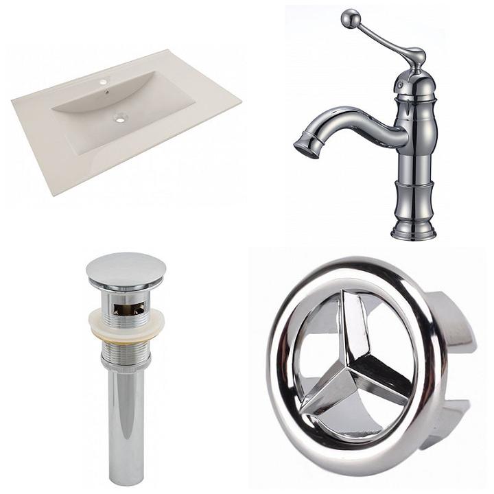 35.5-in. W 1 Hole Ceramic Top Set In Biscuit Color- Cupc Faucet Incl. - Overflow Drain Incl.