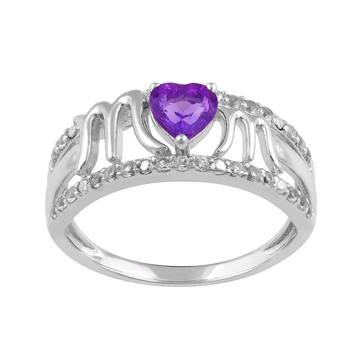 Genuine Amethyst And White Sapphire Mom Ring