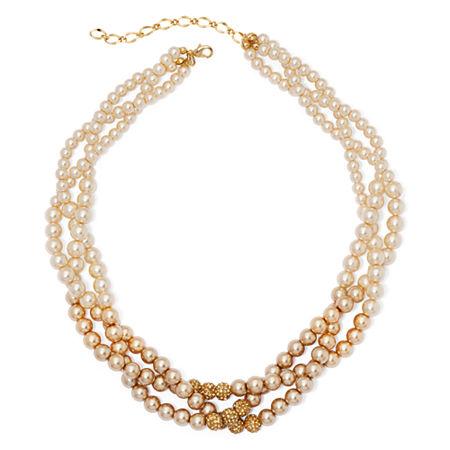 Vieste Two-tone Simulated Pearl And Crystal Fireball 3-strand Twist Necklace