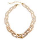 Vieste Two-tone Simulated Pearl And Crystal Fireball 3-strand Twist Necklace